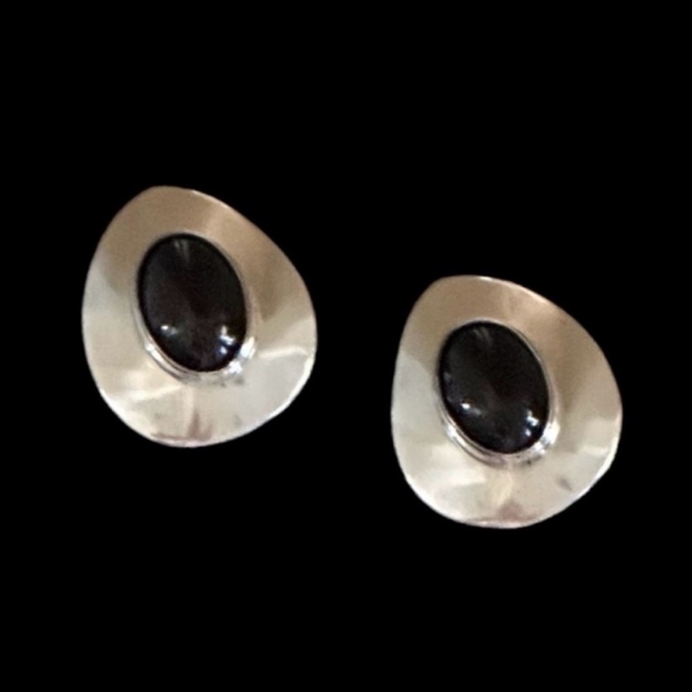 Taxco TR 114 Vintage .925 Sterling Silver Black Onyx Earrings